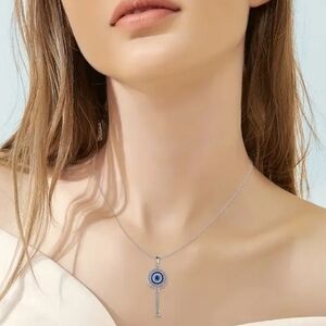 4/$15 Silver and Blue Evil Eye Key Pendant Gifts Mother's Day Unisex Her Him